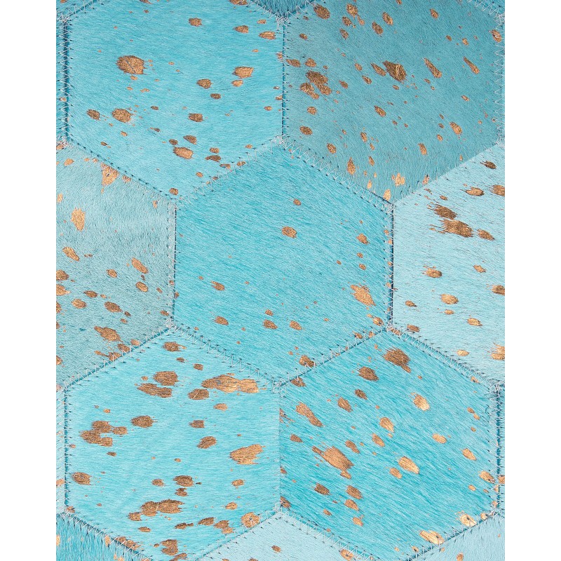 Dywan patchwork okrągły skórzany ⌀ 140 cm turkusowy ZEYTIN