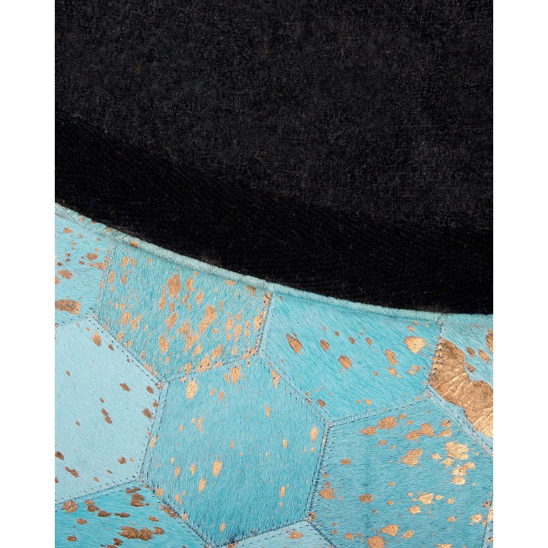 Dywan patchwork okrągły skórzany ⌀ 140 cm turkusowy ZEYTIN