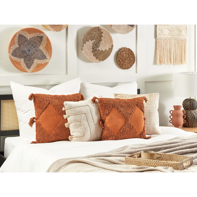 Poduszka dekoracyjna AVIUM Bawełna 45 x 45 cm Pomarańczowy Wzór geometryczny