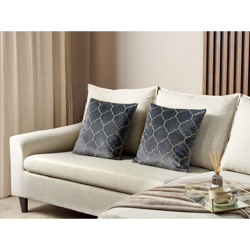 Zestaw 2 poduszek dekoracyjnych ALYSSUM Welur 45 x 45 cm Szary Wzór marokańskiej koniczyny