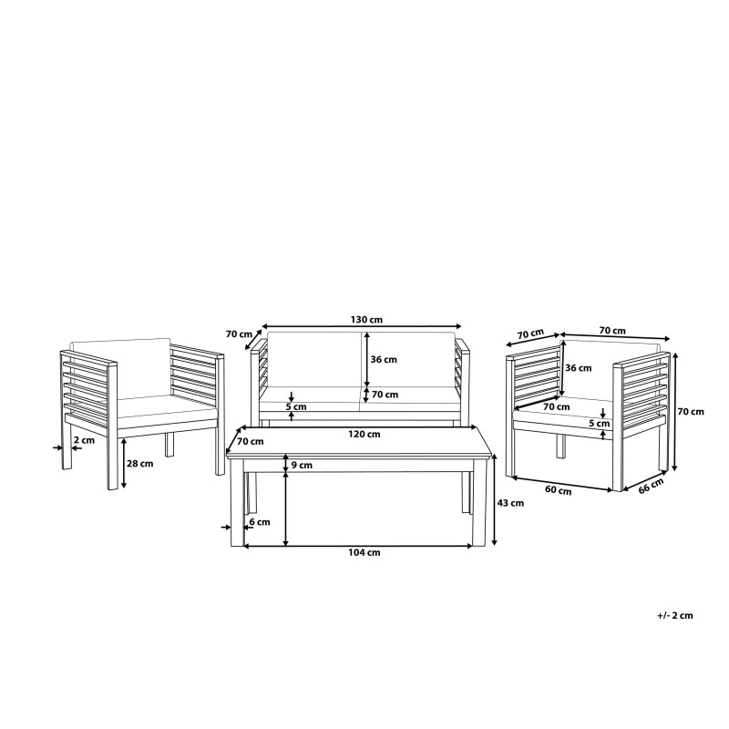 Zestaw ogrodowy ze stolikiem dla 4 osób PACIFIC Drewno akacjowe Czarny