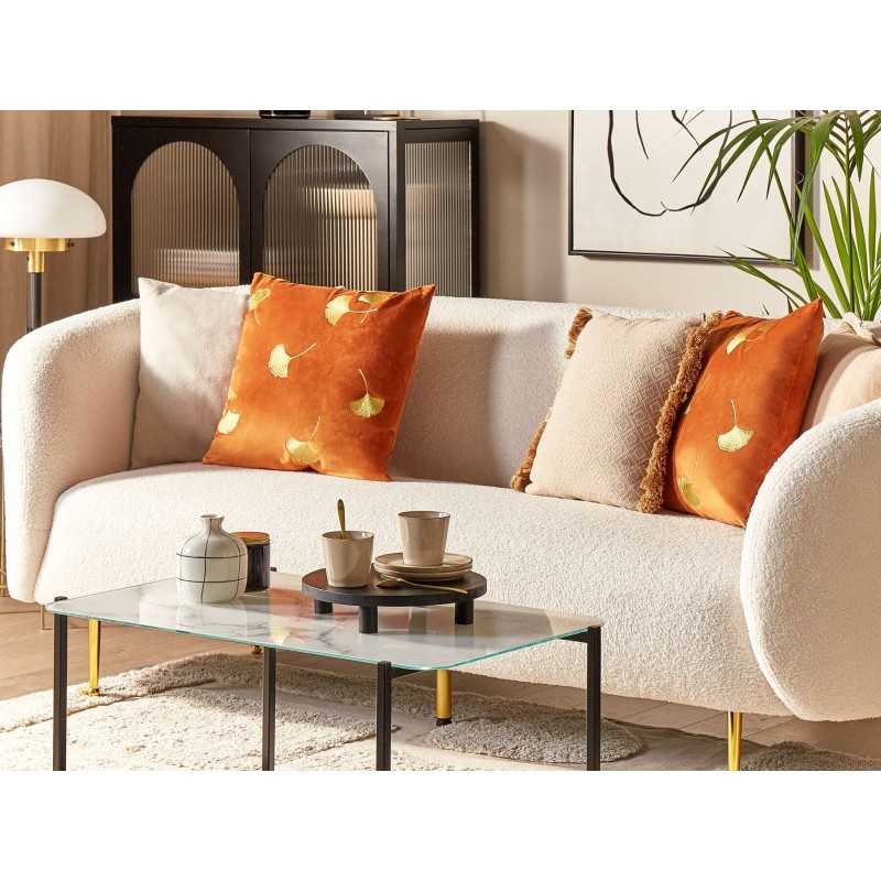 Zestaw 2 poduszek dekoracyjnych TULIP Welur 45 x 45 cm Pomarańczowy Wzór roślinny