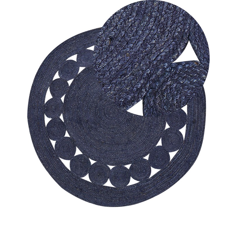 Dywan okrągły z juty ø 120 cm ciemnoniebieski KOYUNLU