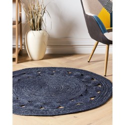 Dywan okrągły z juty ø 120 cm ciemnoniebieski KOYUNLU