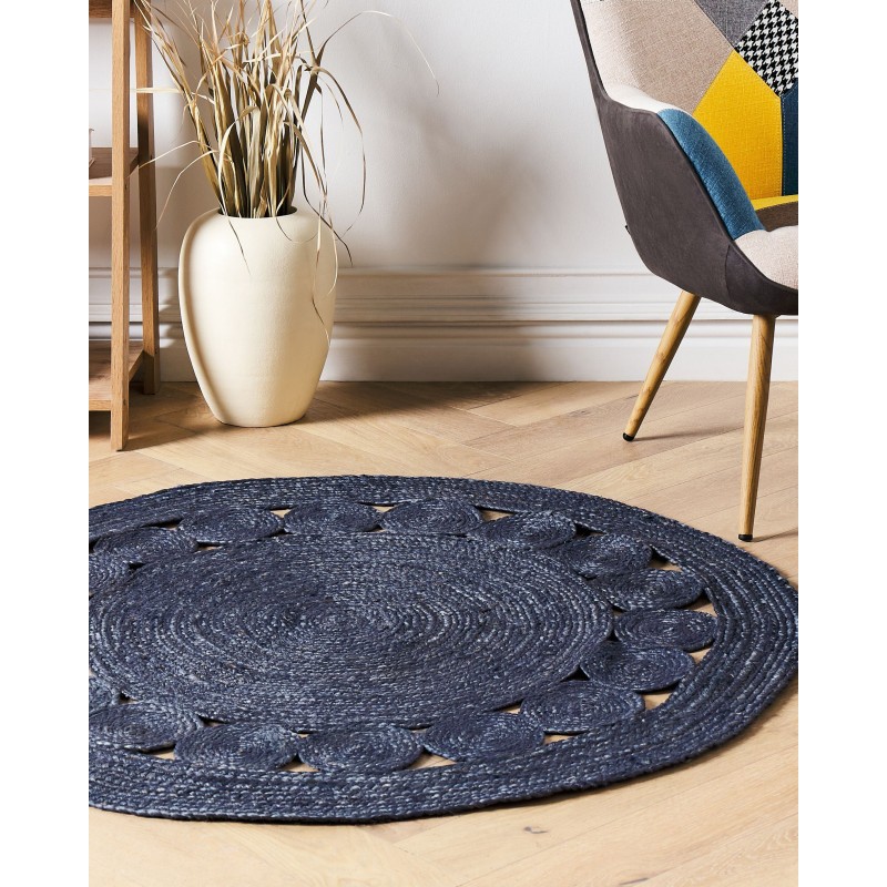 Dywan okrągły z juty ø 120 cm ciemnoniebieski KOYUNLU