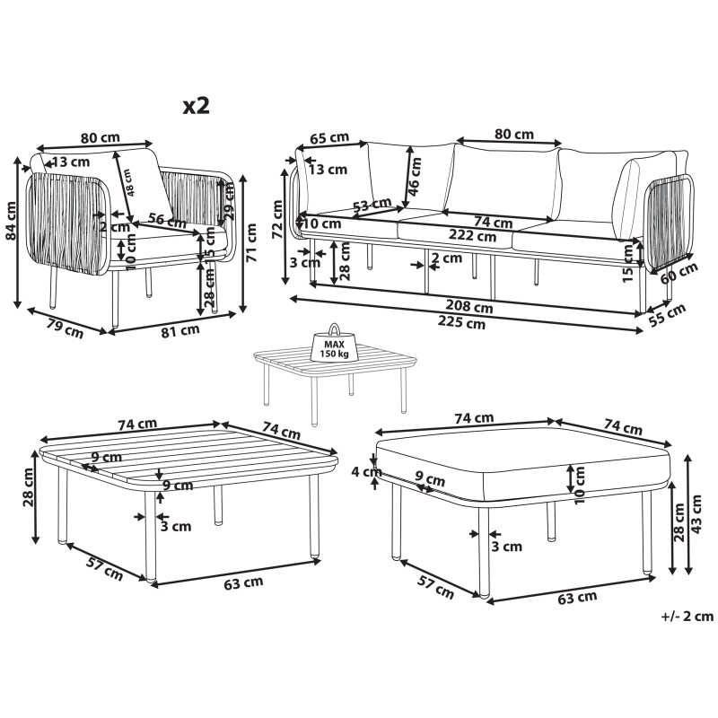 Zestaw ogrodowy ze stolikiem dla 5 osób SENISE Metal Szary