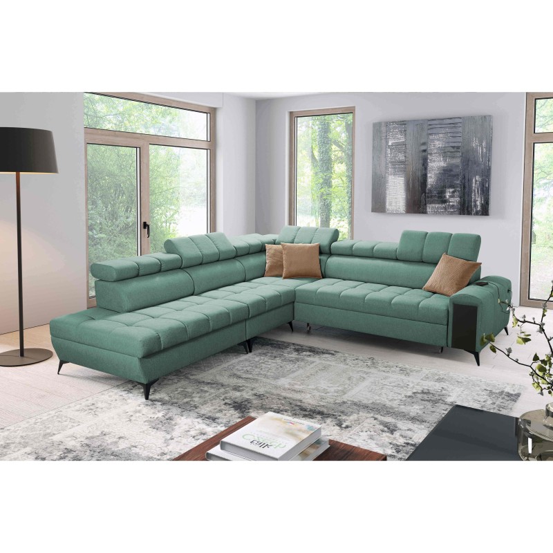 Venna IX corner sofa with sleeping function, USB port, and opening
