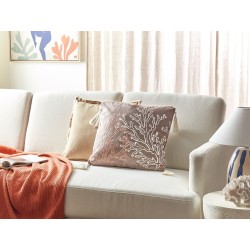 Poduszka dekoracyjna MAZZAELLA Welur 45 x 45 cm Beżowoszary Wzór roślinny