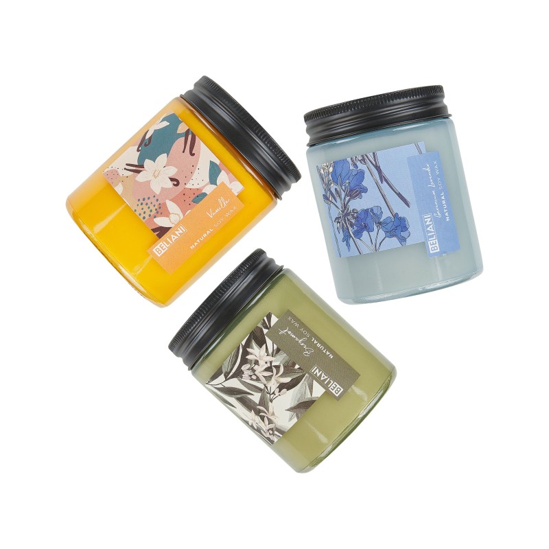 Zestaw 3 świeczek zapachowych FRUITY BLOOM Wosk sojowy Świeże nuty Nuty kwiatowe