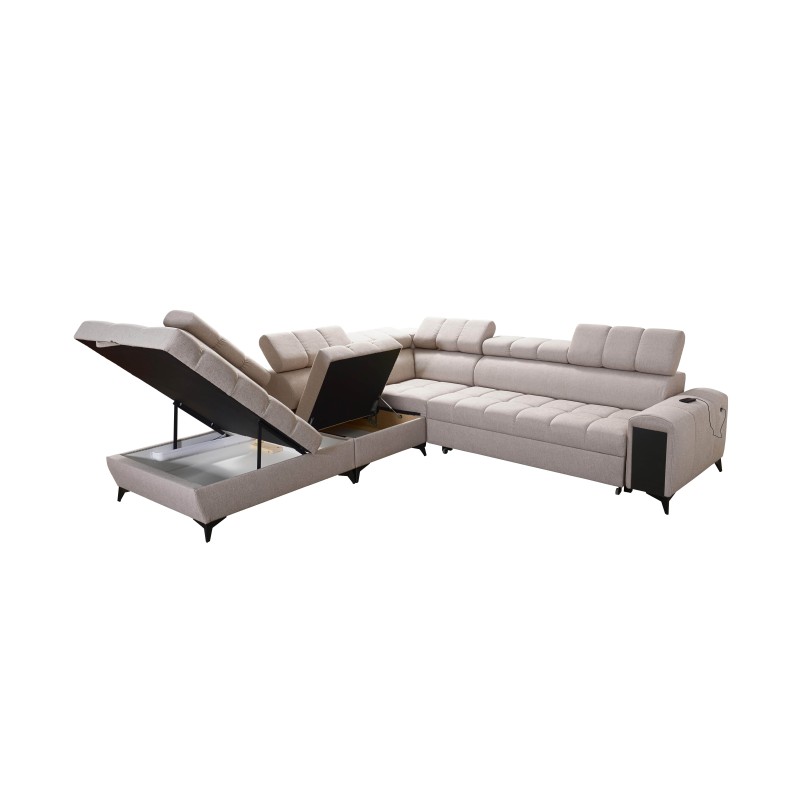Venna IX corner sofa with sleeping function, USB port, and opening