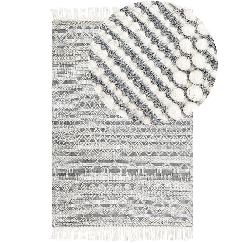 Dywan wełniany ze wzorem geometrycznym 160 x 230 cm beżowo-szary SOLHAN