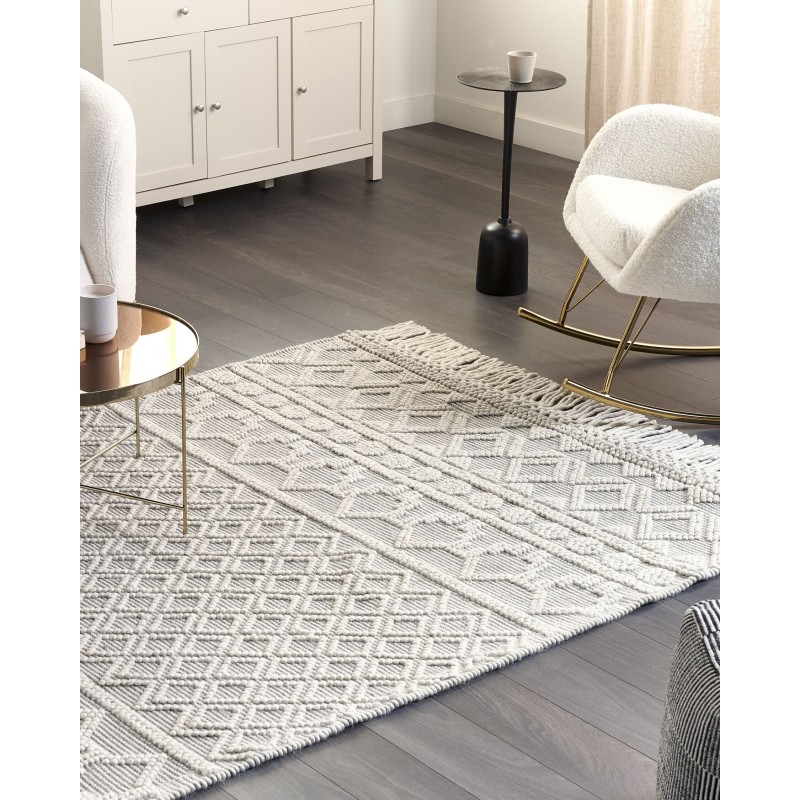 Dywan wełniany ze wzorem geometrycznym 160 x 230 cm beżowo-szary SOLHAN