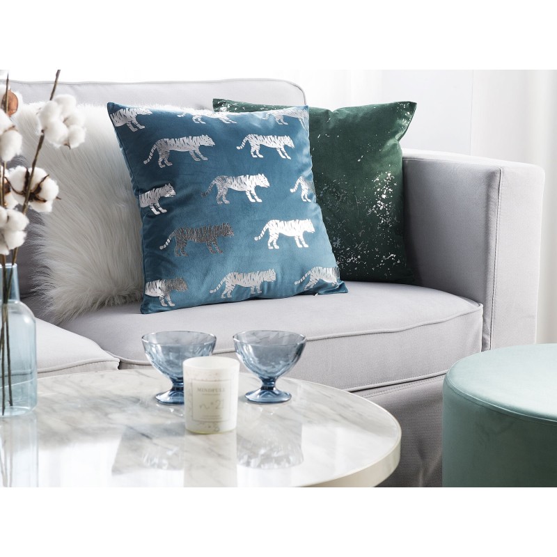Zestaw 2 poduszek dekoracyjnych BLUEBELL Welur 45 x 45 cm Niebieski Wzór zwierzęcy