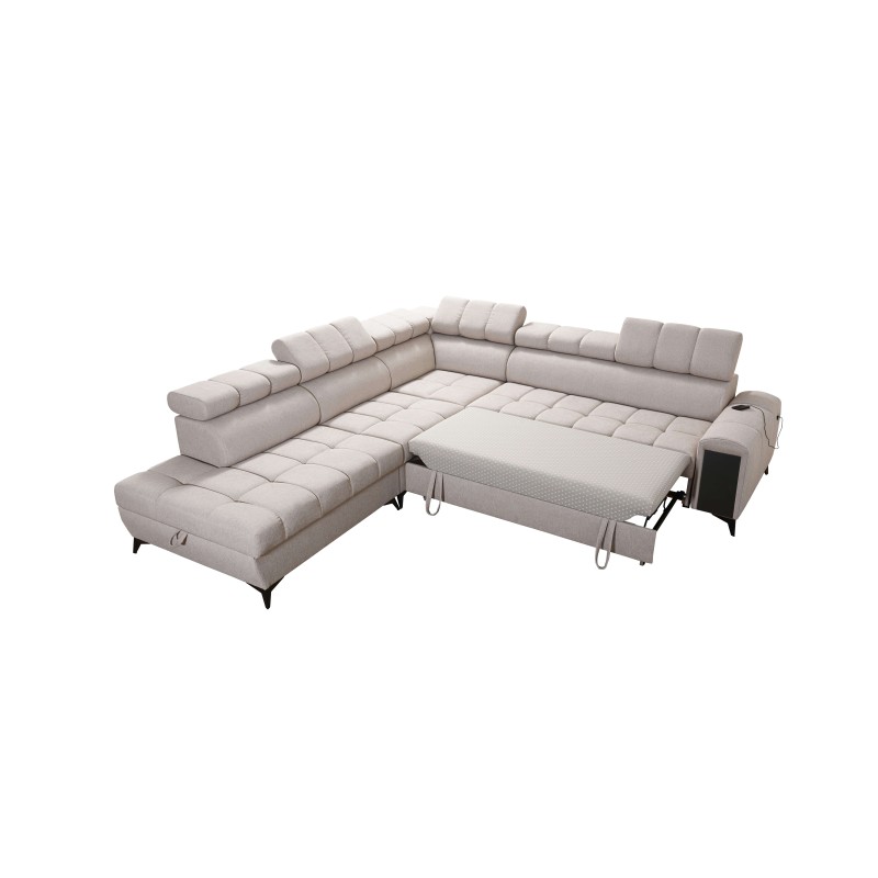 Venna IX corner sofa with sleeping function, USB port, and opening
