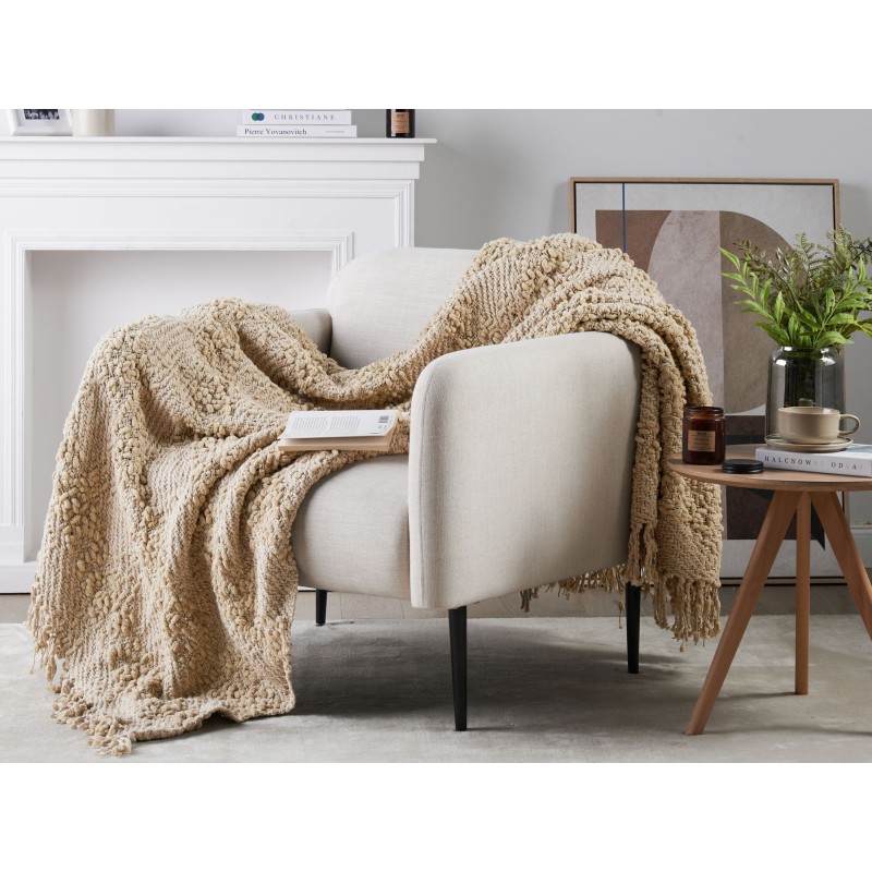 Koc VELLA Bawełna 150 x 200 cm Beżowy