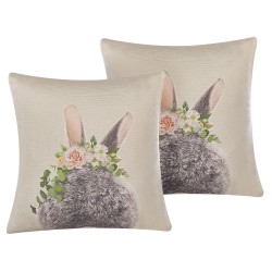 2 poduszki dekoracyjne z motywem królika 45 x 45 cm beżowoszare FATSIA