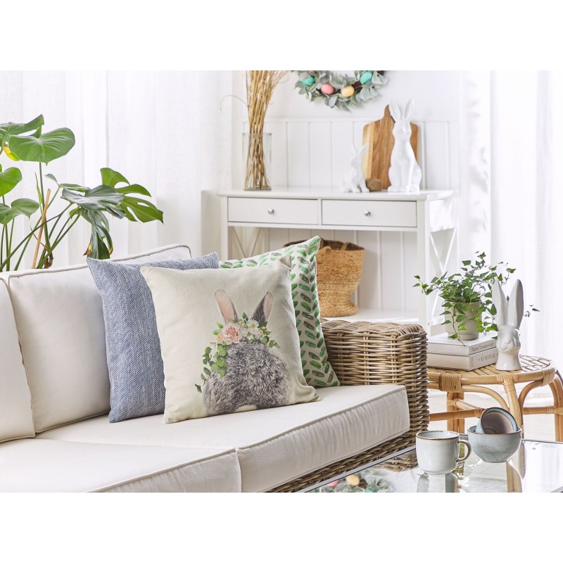 2 poduszki dekoracyjne z motywem królika 45 x 45 cm beżowoszare FATSIA