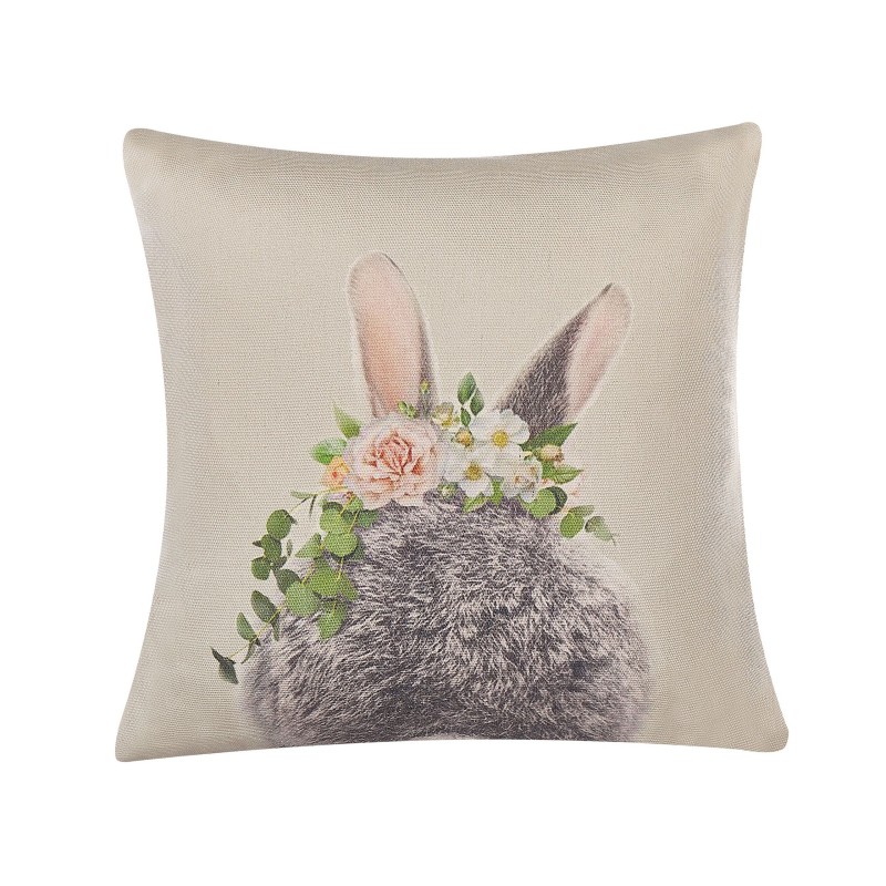 2 poduszki dekoracyjne z motywem królika 45 x 45 cm beżowoszare FATSIA