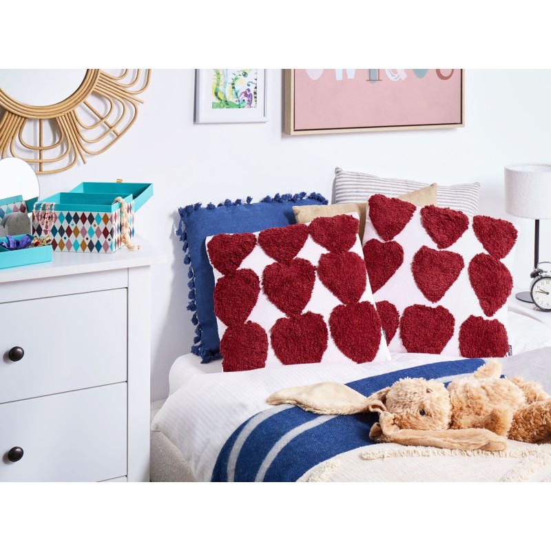 Zestaw 2 poduszek dekoracyjnych MINGORA Bawełna 45 x 45 cm Czerwony W serca