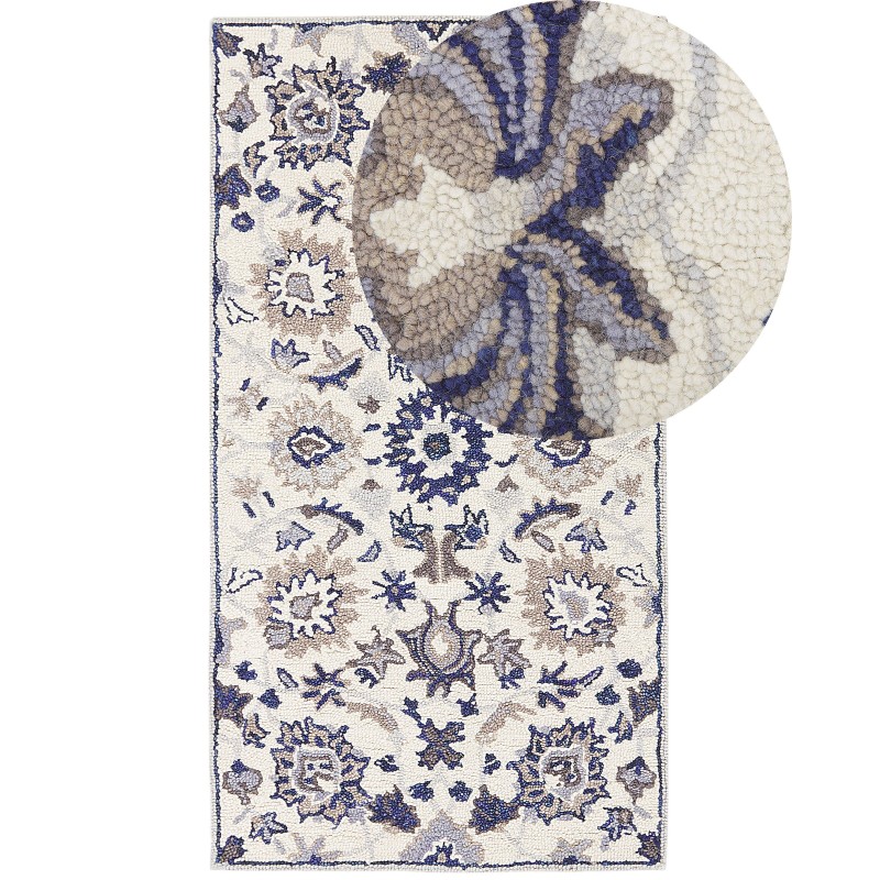 Dywan wełniany 80 x 150 cm beżowo-niebieski KUMRU