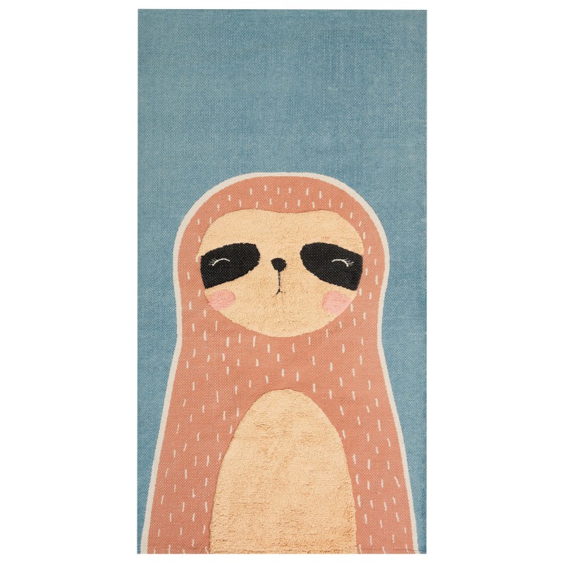 Dywan dziecięcy bawełniany motyw leniwca 80 x 150 cm niebiesko-pomarańczowy ISAK