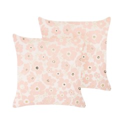 Zestaw 2 poduszek dekoracyjnych TRITELEIA Welur 45 x 45 cm Różowy Wzór kwiatowy