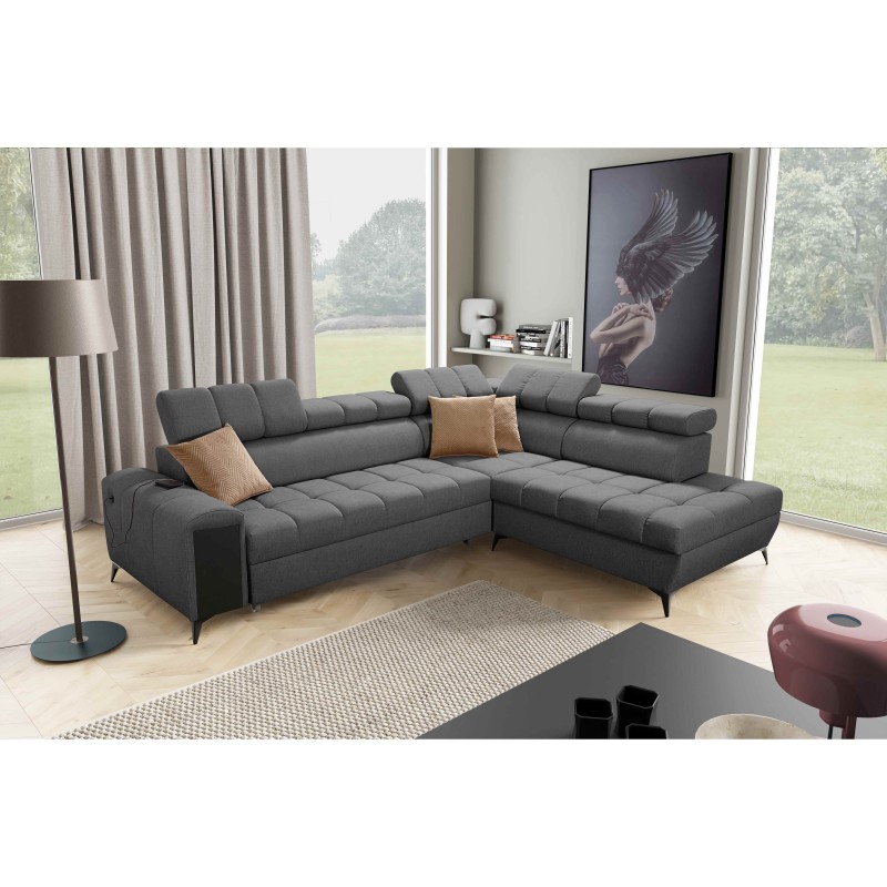 Venna VII corner sofa with sleeping function, USB port, and opening bar Plusz, Avra 17
