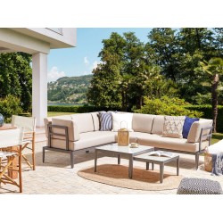 Narożnik ogrodowy ze stolikiem dla 6 osób RIMA III Lewostronny Modułowy Metal Beżowy