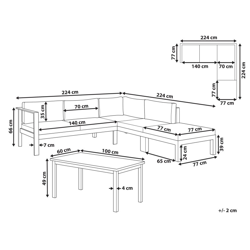 Narożnik ogrodowy ze stolikiem dla 5 osób MESSINA Lewostronny Metal Złamana biel
