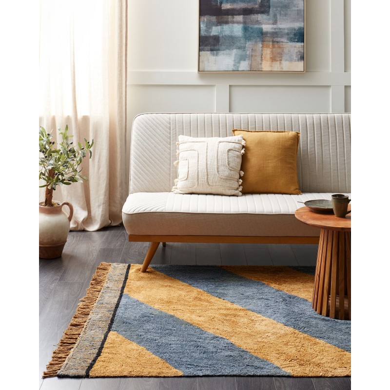 Dywan bawełniany w paski 140 x 200 cm niebiesko-brązowy XULUF