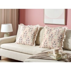 Zestaw 2 poduszek dekoracyjnych RUDBECKIA 60 x 60 cm Jasnobeżowy Wzór roślinny