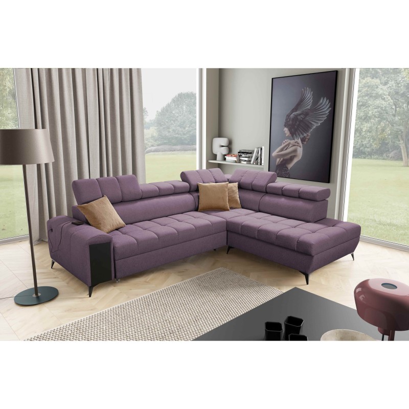 Venna VII corner sofa with a sleeping function, USB port, and an opening bar Plush, Avra 9
