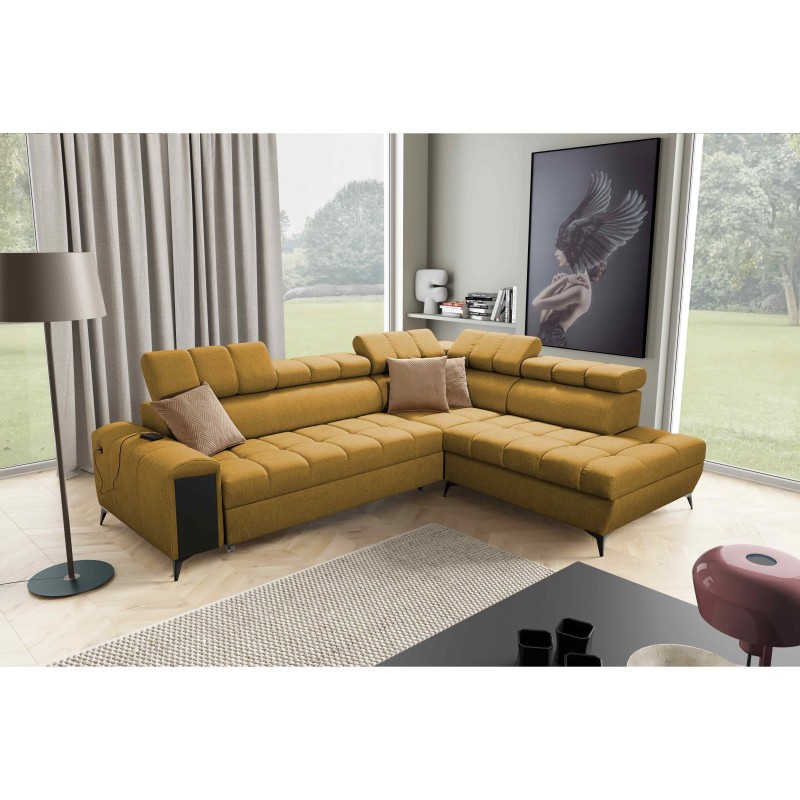 Ecksofa Venna VII mit Schlaffunktion, USB-Anschluss und ausklappbarer Bar Plusch, Avra 7