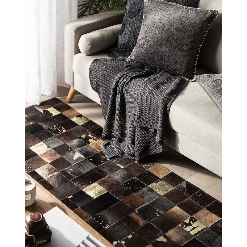 Dywan patchwork skórzany 140 x 200 cm brązowy BANDIRMA