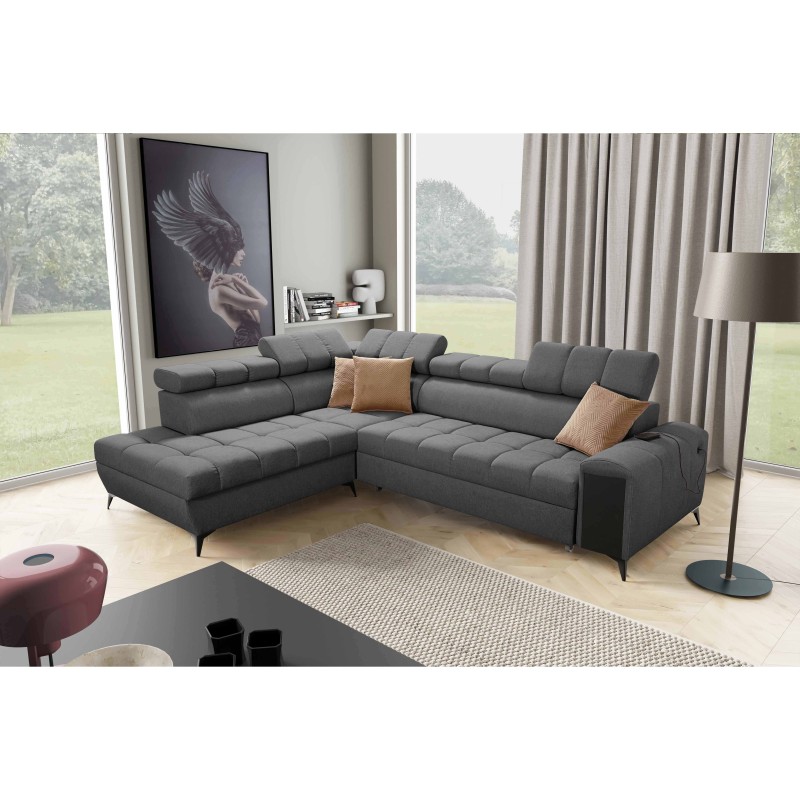 Ecksofa Venna VII mit Schlaffunktion, USB-Anschluss und öffnender Bar Plusch, Avra 17