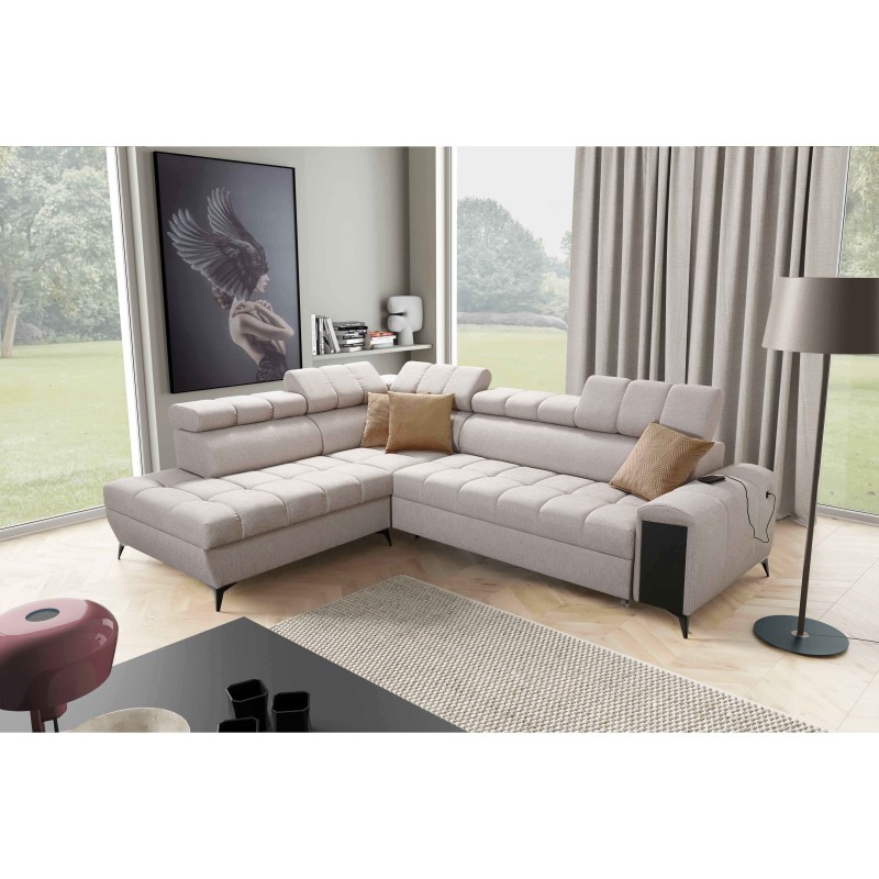 Venna VII corner sofa with sleeping function, USB port, and opening bar Plusz, Avra 17