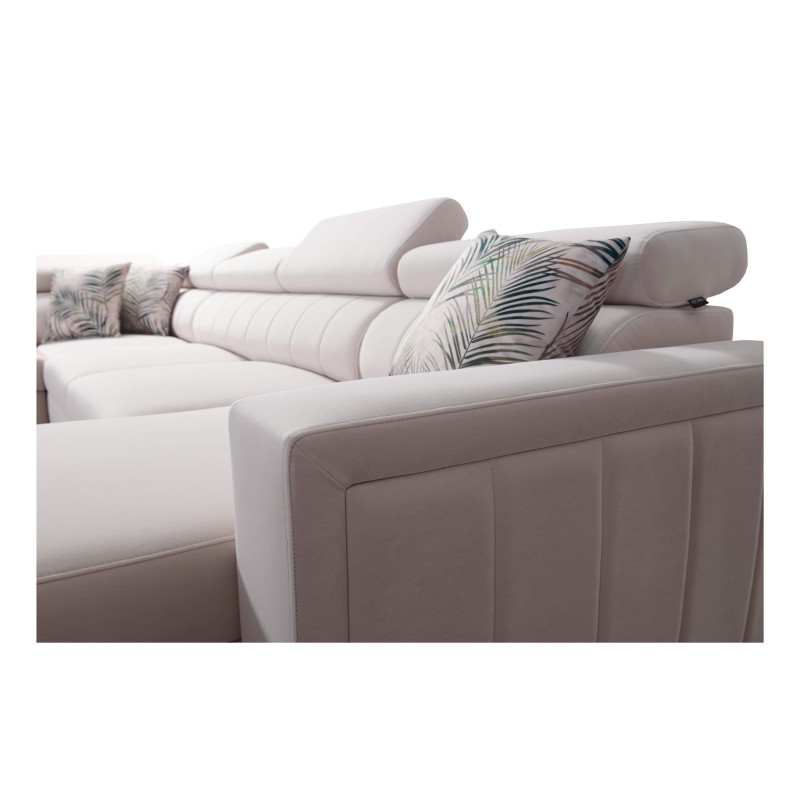 Elegantes U-förmiges Ecksofa Arco VI mit Schlaffunktion - Samt, Mono 234 + Kunstleder