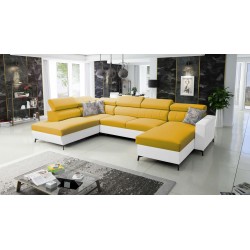 Sofá esquinero elegante en forma de U Arco VI con función para dormir - Terciopelo, Mono 236 + Eco-cuero