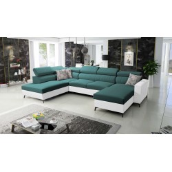 Elegant U-shaped Corner Sofa Arco VI with Sleeping Function - Velvet, Mono 238 + Eco-leather