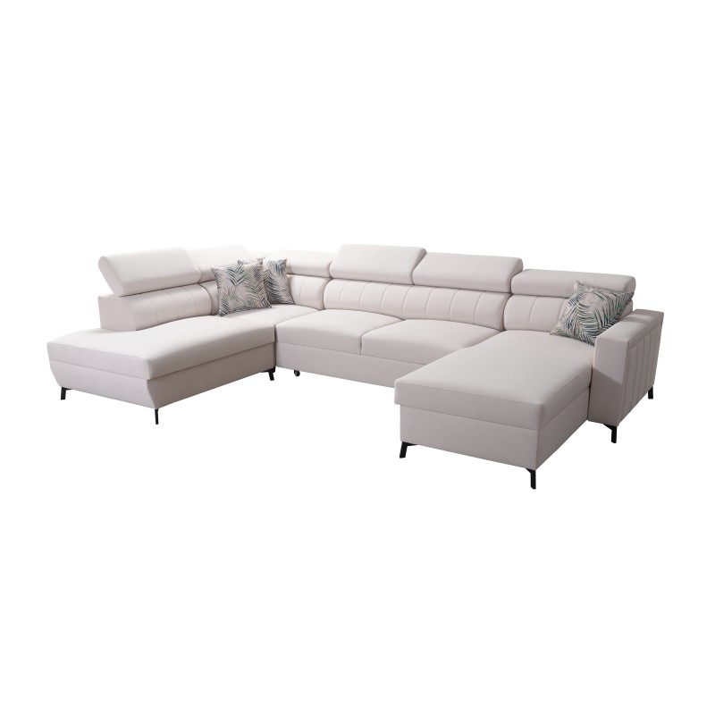 Elegant U-shaped Corner Sofa Arco VI with Sleeping Function - Velvet, Mono 238 + Eco-leather