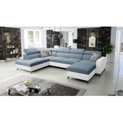 Elegancki Narożnik w kształcie U Arco VI z funkcją spania - Velvet, Mono 239 + Ecoskóra