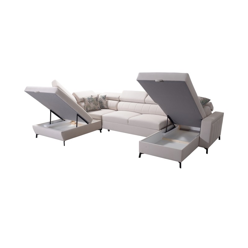 Elegante sofá esquinero en forma de U Arco VI con función de cama - Terciopelo, Mono 239 + Eco-cuero