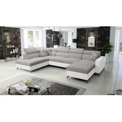 Sofá esquinero en forma de U Arco VI con función de cama - Terciopelo, Mono 244 + Cuero ecológico