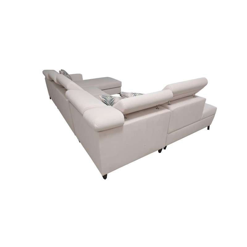 Elegantes Ecksofa in U-Form Arco VI mit Schlaffunktion - Samt, Mono 244 + Kunstleder