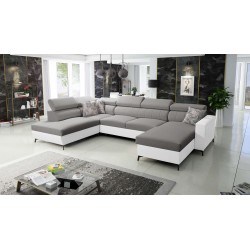 Elegant U-shaped Corner Sofa Arco VI with Sleeping Function - Velvet, Mono 246 + Eco-leather