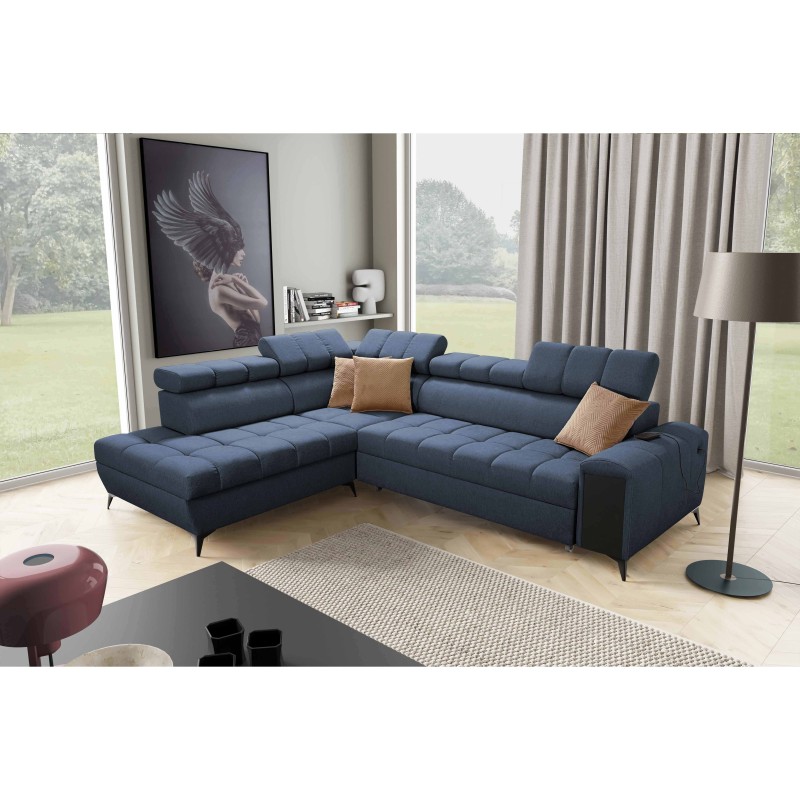 Venna VII corner sofa with sleeping function, USB port, and opening bar in Plush, Avra 14