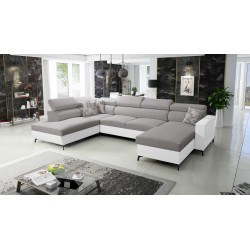 Elegant U-shaped Arco VI Corner Sofa with Sleeping Function - Weave, Sawana 11 + Eco-leather