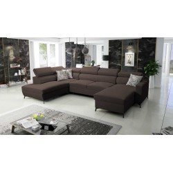 Elegantes U-förmiges Ecksofa Arco VI mit Schlaffunktion - Flechtgewebe, Sawana 26