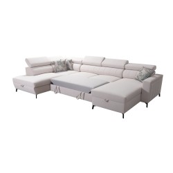 Elegant U-shaped Corner Sofa Arco VI with Sleeping Function - Weave, Sawana 80 + Eco-leather