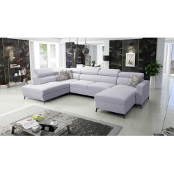 Elegantes U-förmiges Ecksofa Arco VI mit Schlaffunktion - Geflecht, Sawana 84